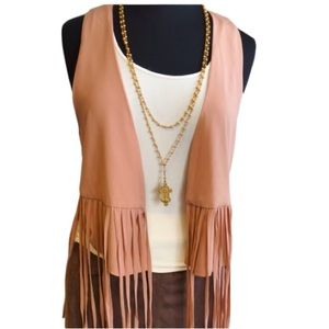Naked Zebra Ladies Blush Bohemian Fringe Vest Size Medium EUC | VEST ONLY